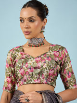 RIWAAYAT-Elegant grey saree with intricate floral digital print design