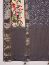 RIWAAYAT-Elegant grey saree with intricate floral digital print design