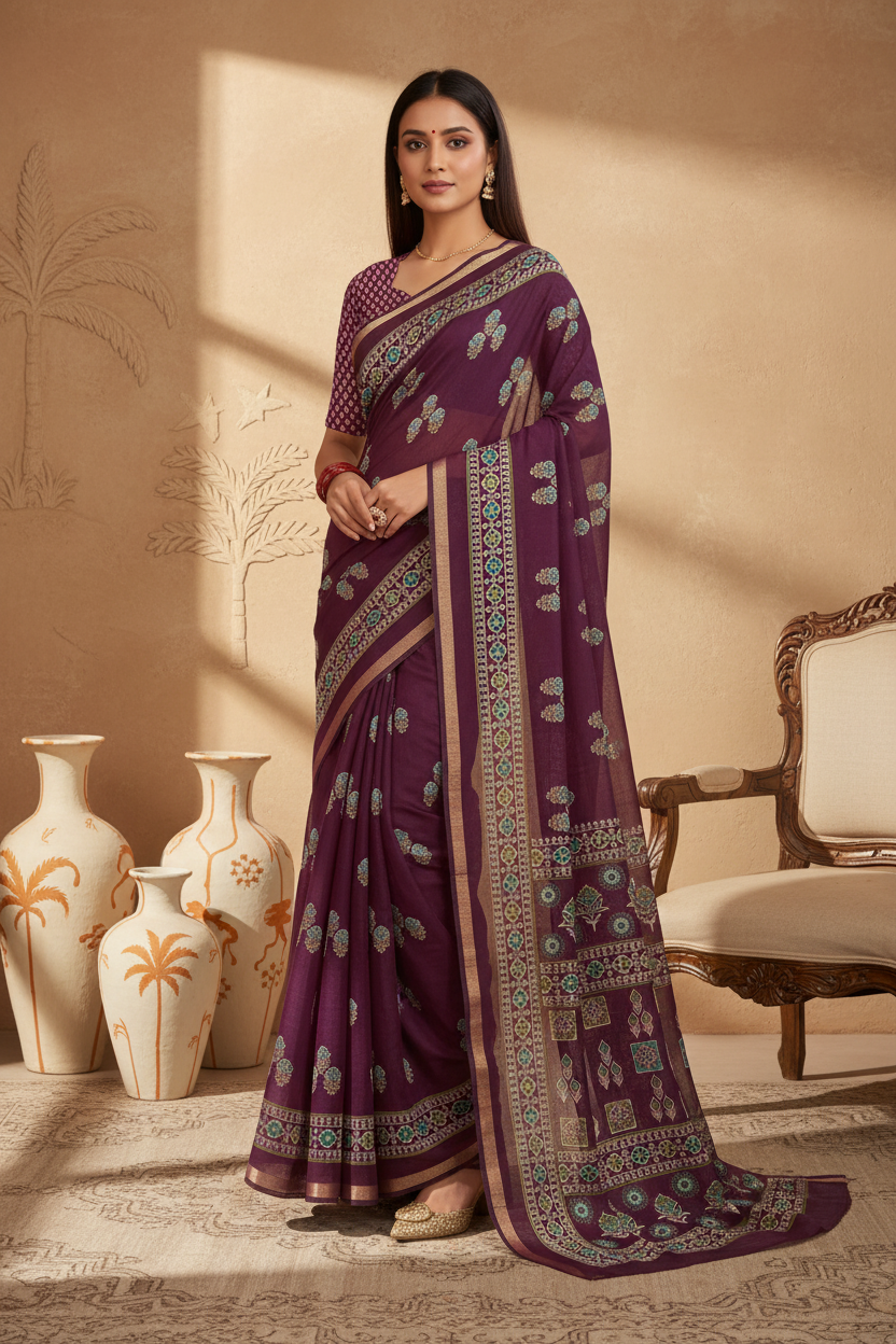 Soft Liva Batiq Print Saree with Traditional Lagdi Patta
