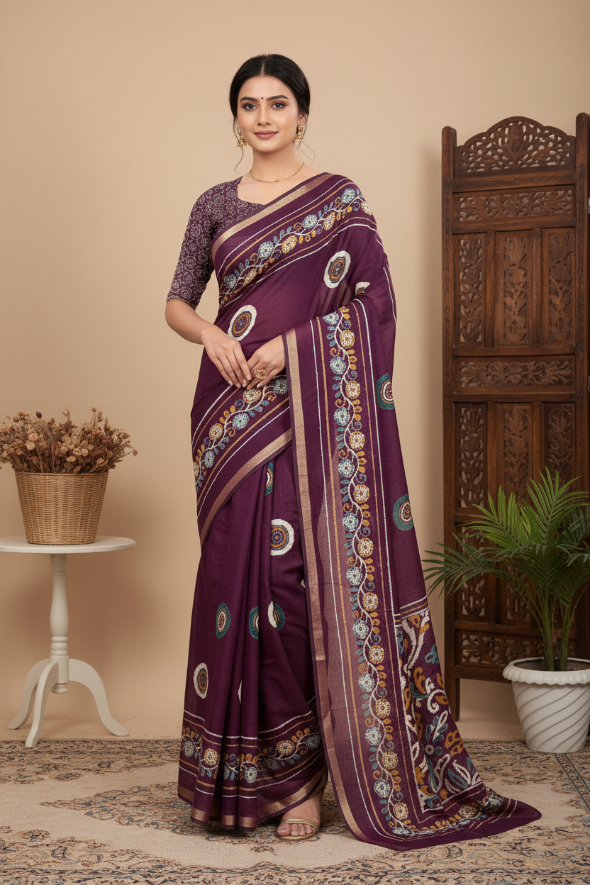 Floral Grace – Liva Fabric Saree with Lagdi Patta