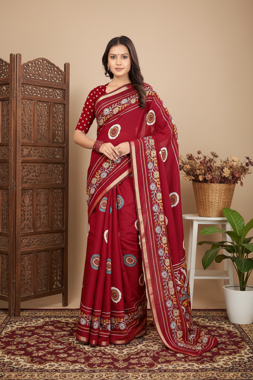 Floral Grace – Liva Fabric Saree with Lagdi Patta