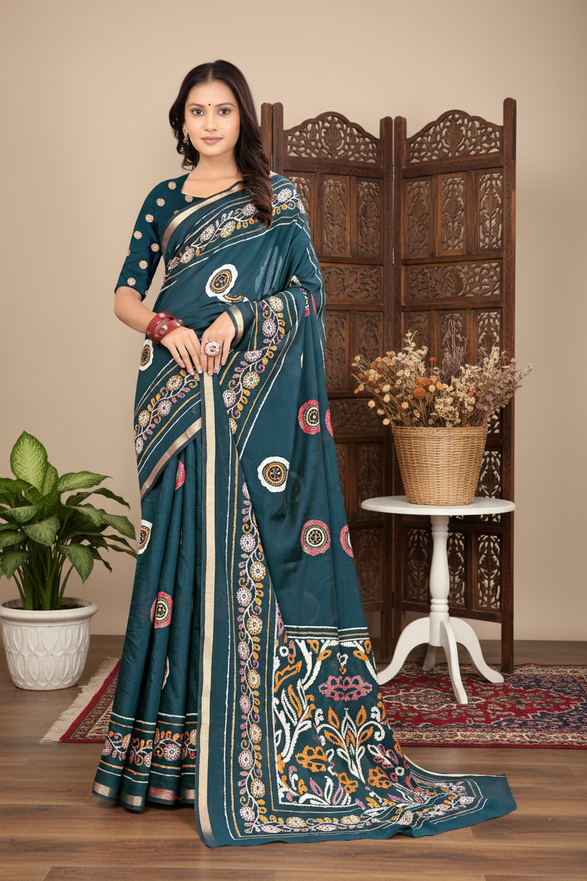 Floral Grace – Liva Fabric Saree with Lagdi Patta