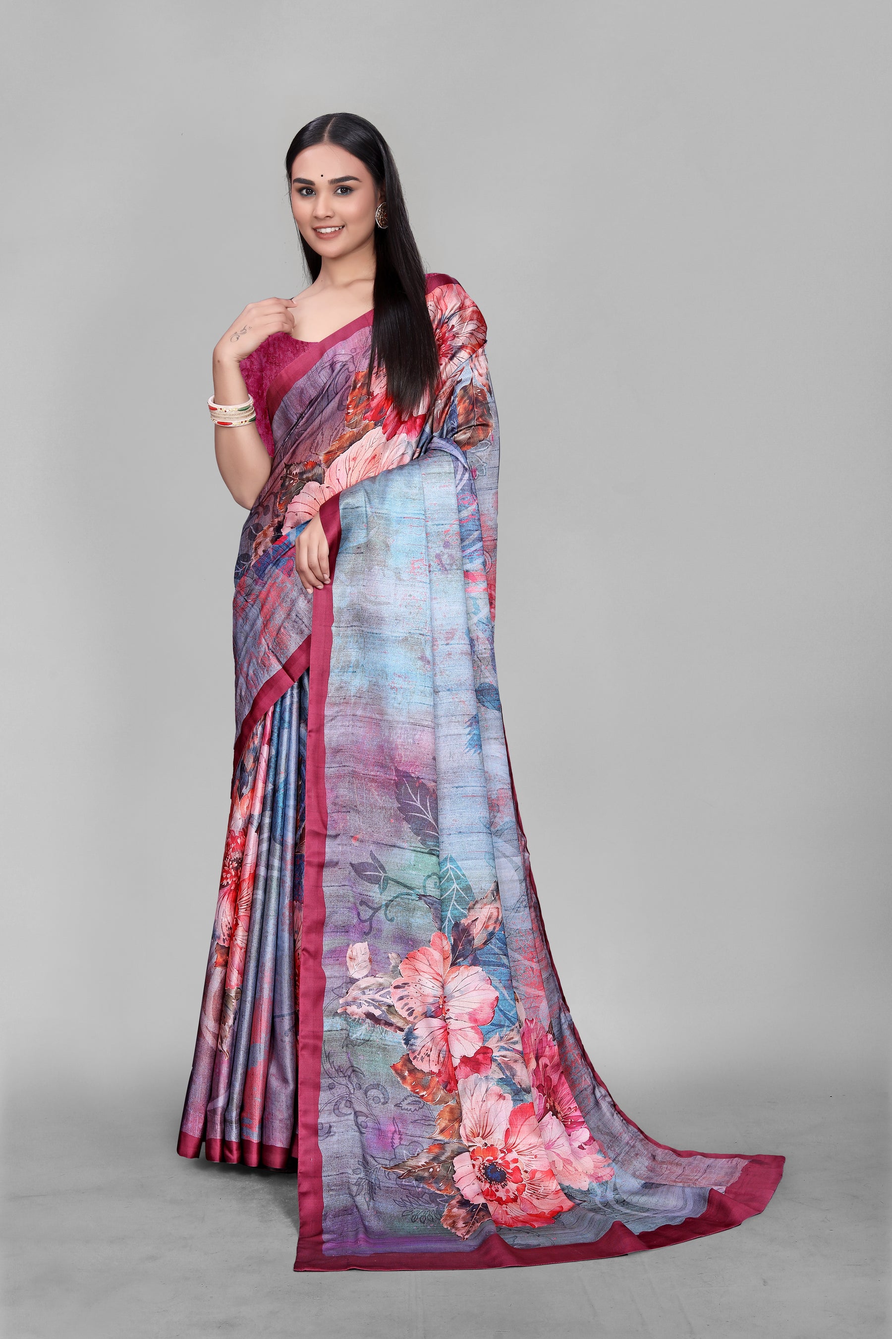AURA-Blush Bloom Floral Designer Saree