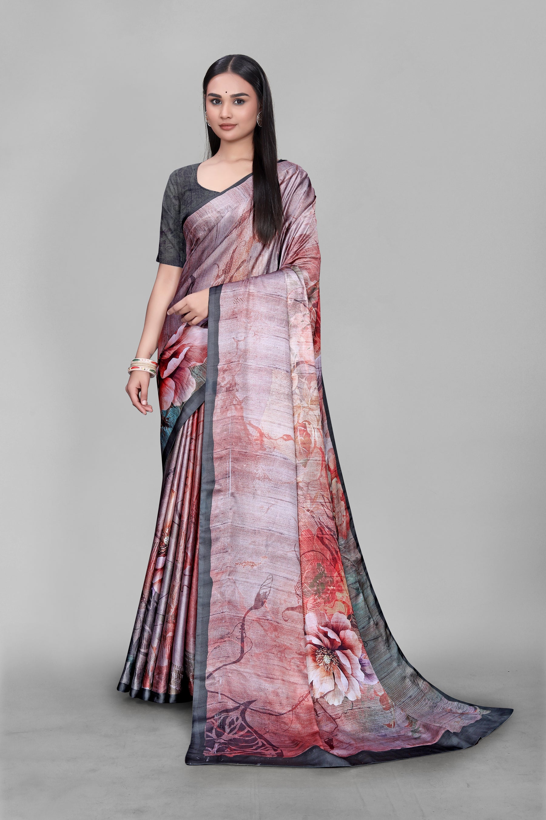 AURA-Soft pastel pink shade with elegant floral digital print