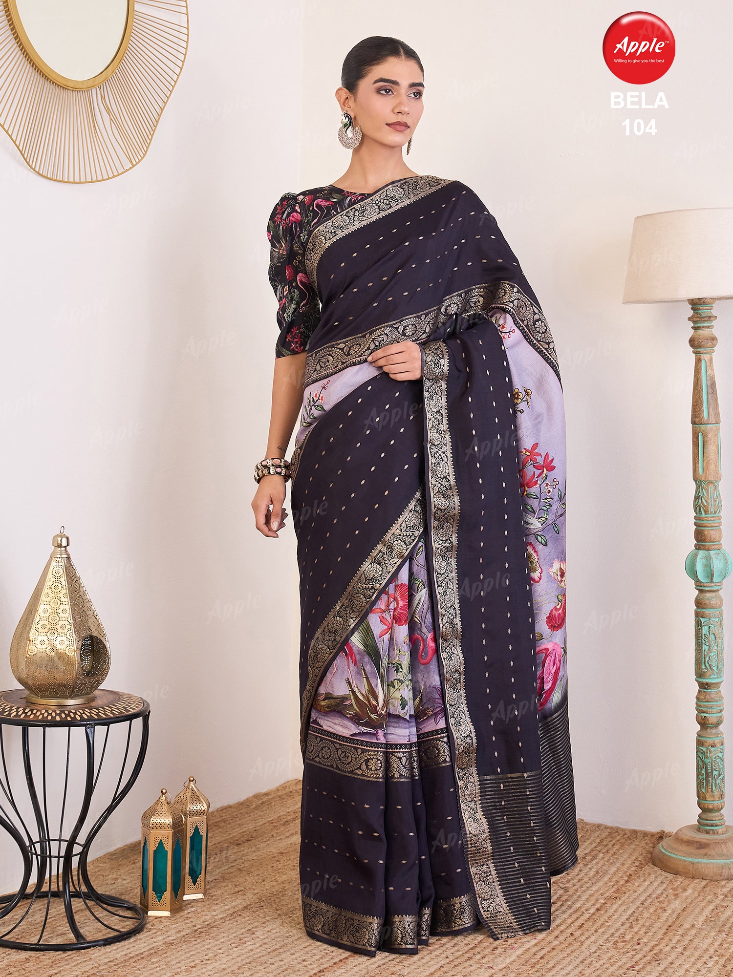 BELA-Royal Noir Floral Weave Saree