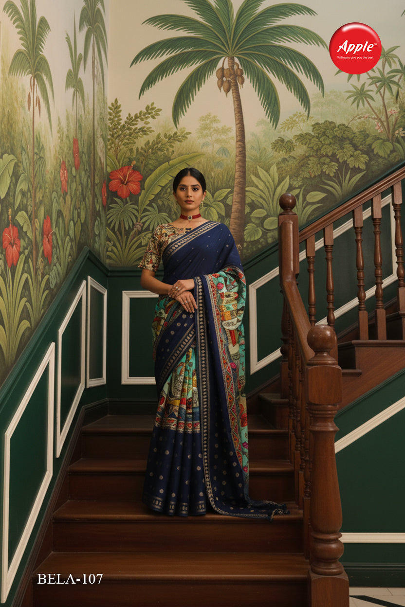 BELA-Royal Indigo Heritage Print Saree