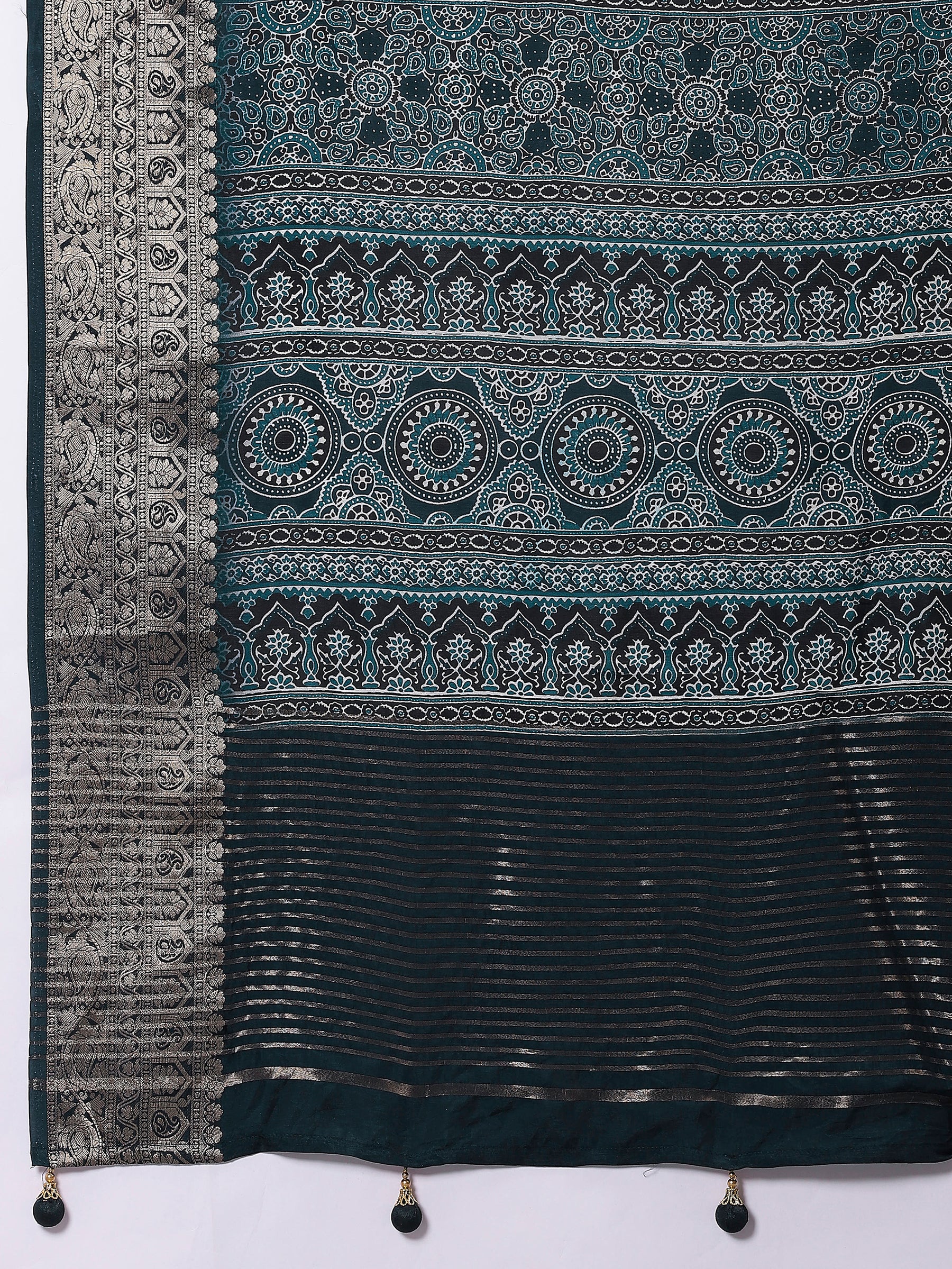 ADHIRA-Elegant Teal Blue Leheriya Printed Saree with Antique Silver Zari Border and Designer Woven Blouse for Festive & Party Wea