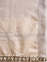 ZARI MAHAL-Silver Grey Striped Linen Saree with Delicate Golden Floral Weaves
