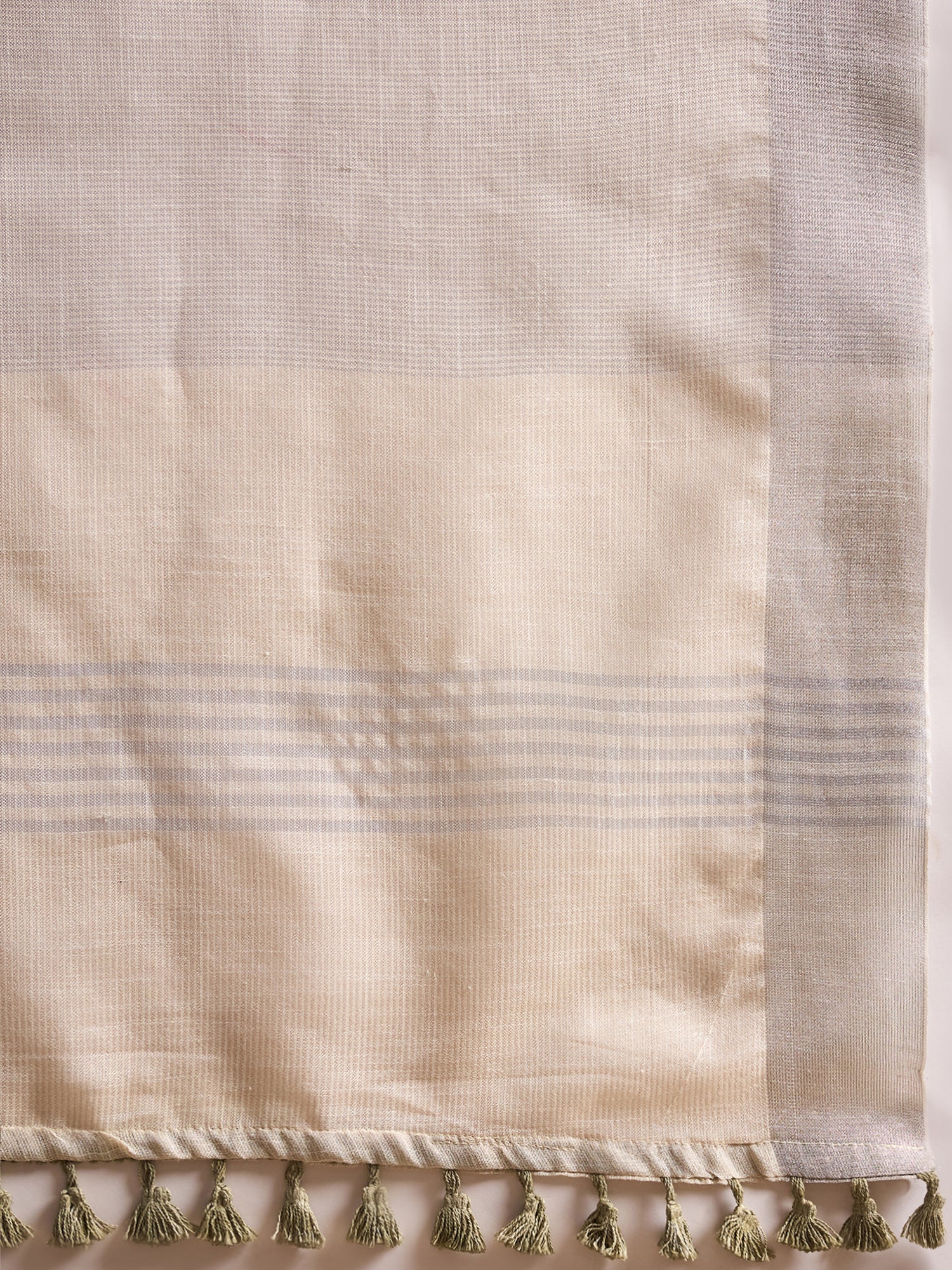 ZARI MAHAL-Silver Grey Striped Linen Saree with Delicate Golden Floral Weaves