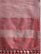 ZARI MAHAL-Blush Pink Floral Weave Linen Saree with Elegant Striped Pallu