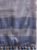 ZARI MAHAL-Elegant Lavender Blue Geometric Print Linen Saree with Artistic Floral Motifs