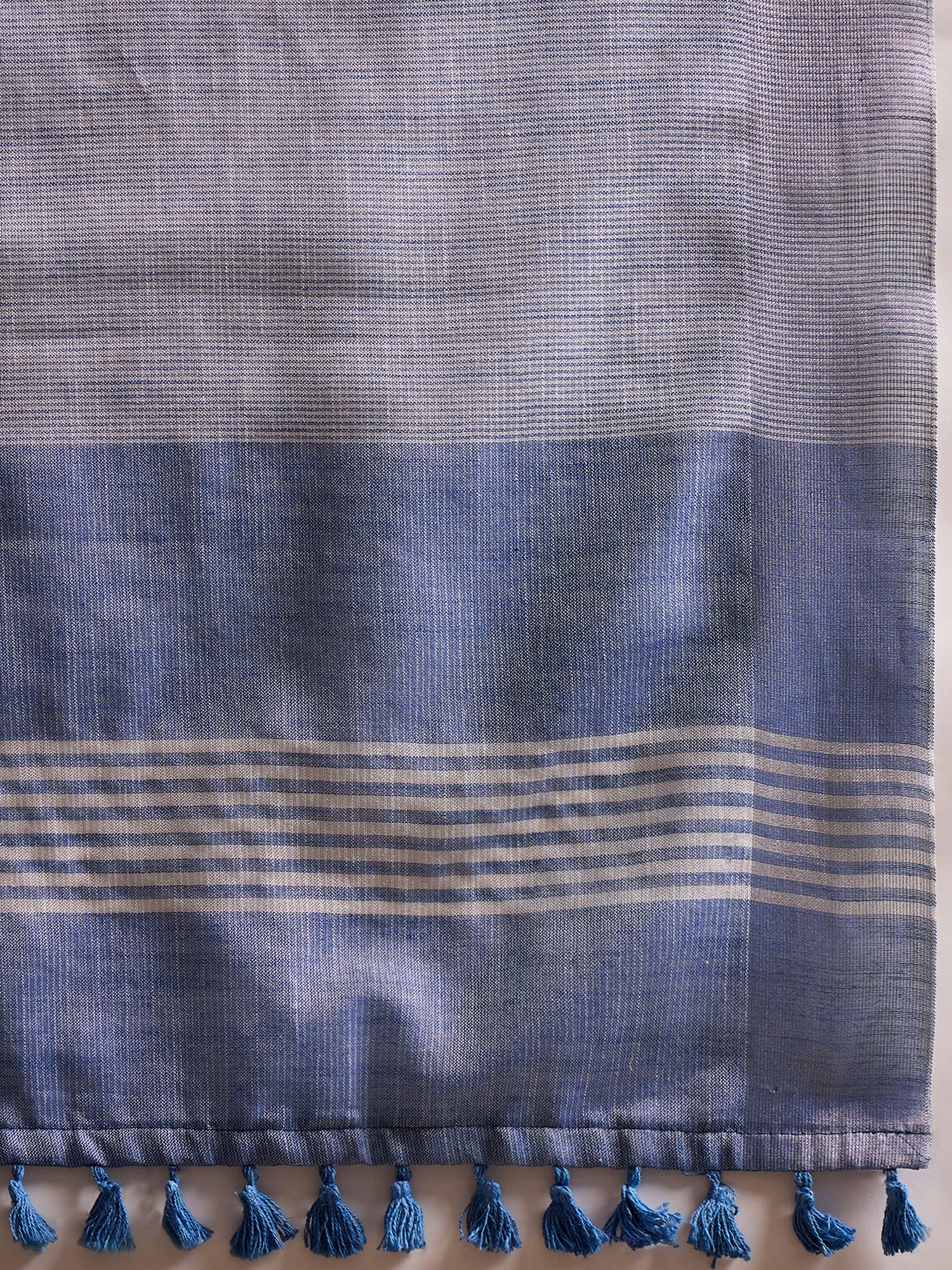 ZARI MAHAL-Elegant Lavender Blue Geometric Print Linen Saree with Artistic Floral Motifs