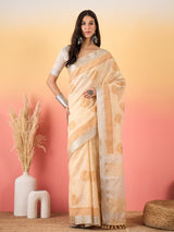 ZARI MAHAL-Intricate mustard yellow ethnic embroidery across the border and pallu