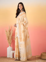ZARI MAHAL-Intricate mustard yellow ethnic embroidery across the border and pallu