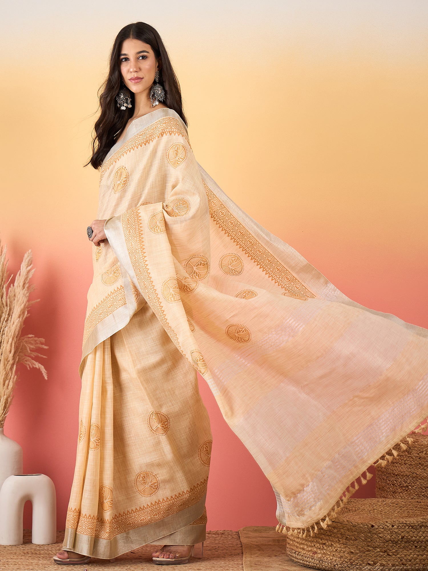 ZARI MAHAL-Intricate mustard yellow ethnic embroidery across the border and pallu