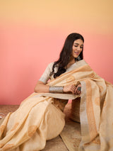 ZARI MAHAL-Intricate mustard yellow ethnic embroidery across the border and pallu