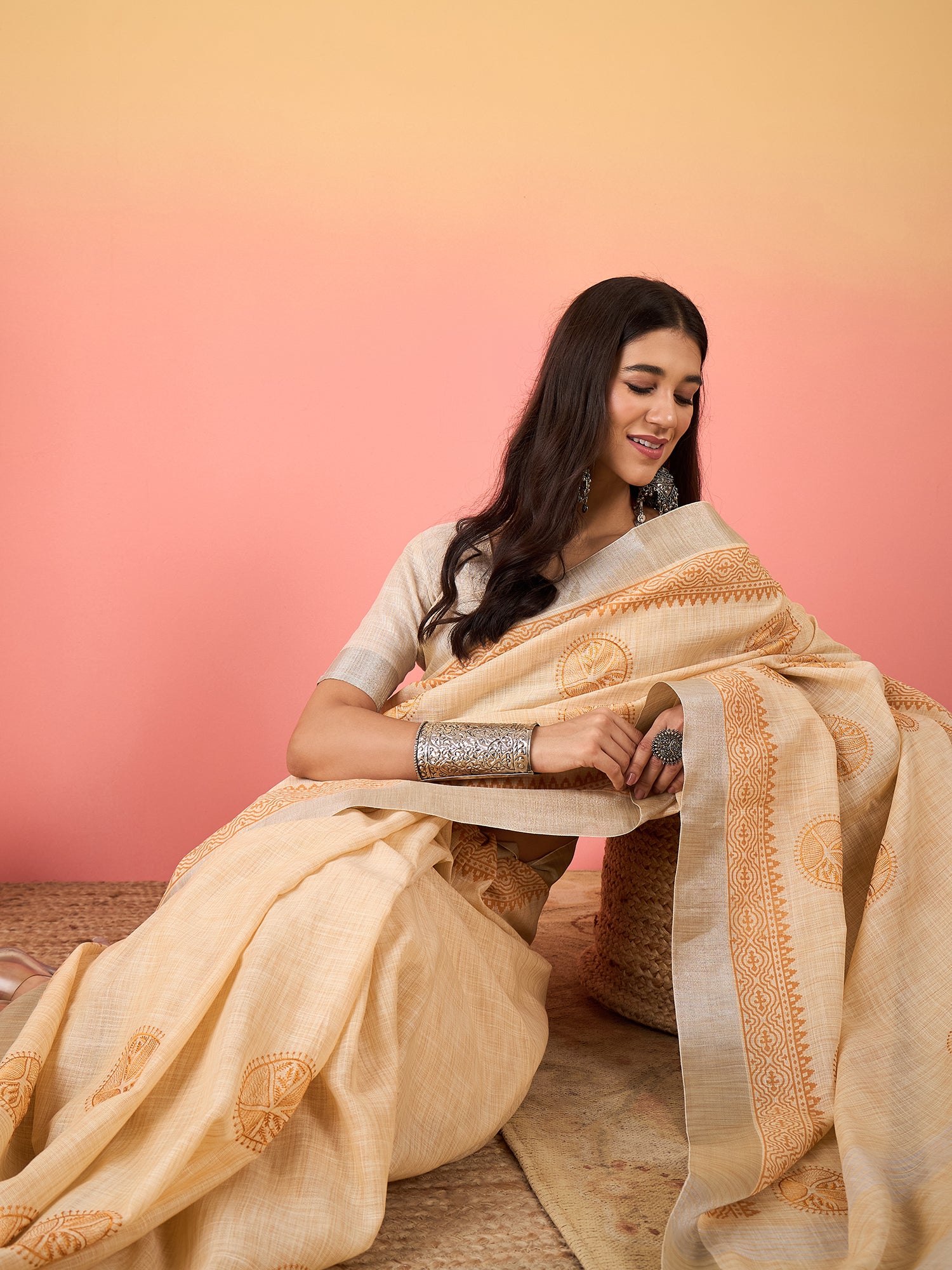 ZARI MAHAL-Intricate mustard yellow ethnic embroidery across the border and pallu