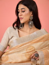 ZARI MAHAL-Intricate mustard yellow ethnic embroidery across the border and pallu