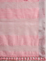 ZARI MAHAL-Blush Pink Linen Saree with Delicate Woven Motifs & Elegant Border
