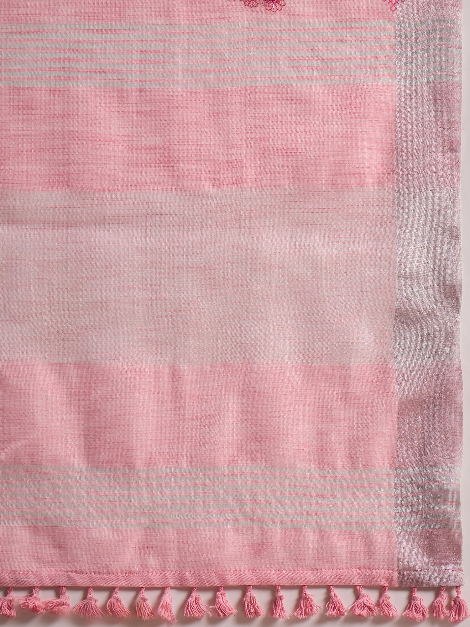 ZARI MAHAL-Blush Pink Linen Saree with Delicate Woven Motifs & Elegant Border