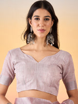ZARI MAHAL-Blush Pink Handwoven Linen Saree with Delicate Floral Embroidery
