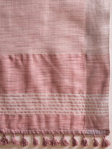 ZARI MAHAL-Blush Pink Handwoven Linen Saree with Delicate Floral Embroidery
