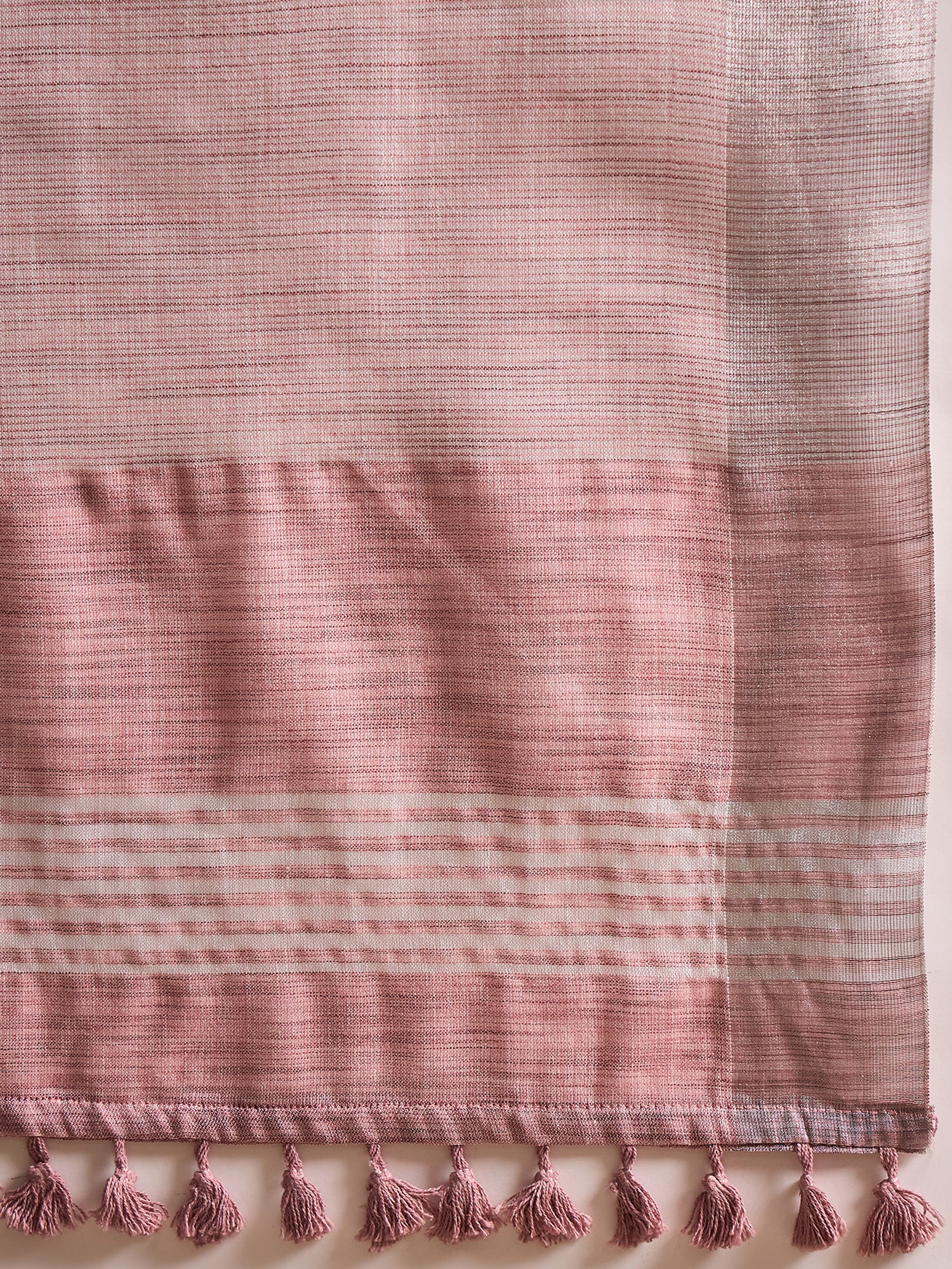 ZARI MAHAL-Blush Pink Handwoven Linen Saree with Delicate Floral Embroidery