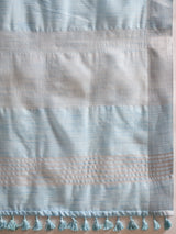 ZARI MAHAL-Sky Blue Handwoven Linen Saree with Elegant Woven Border & Tassel Pallu
