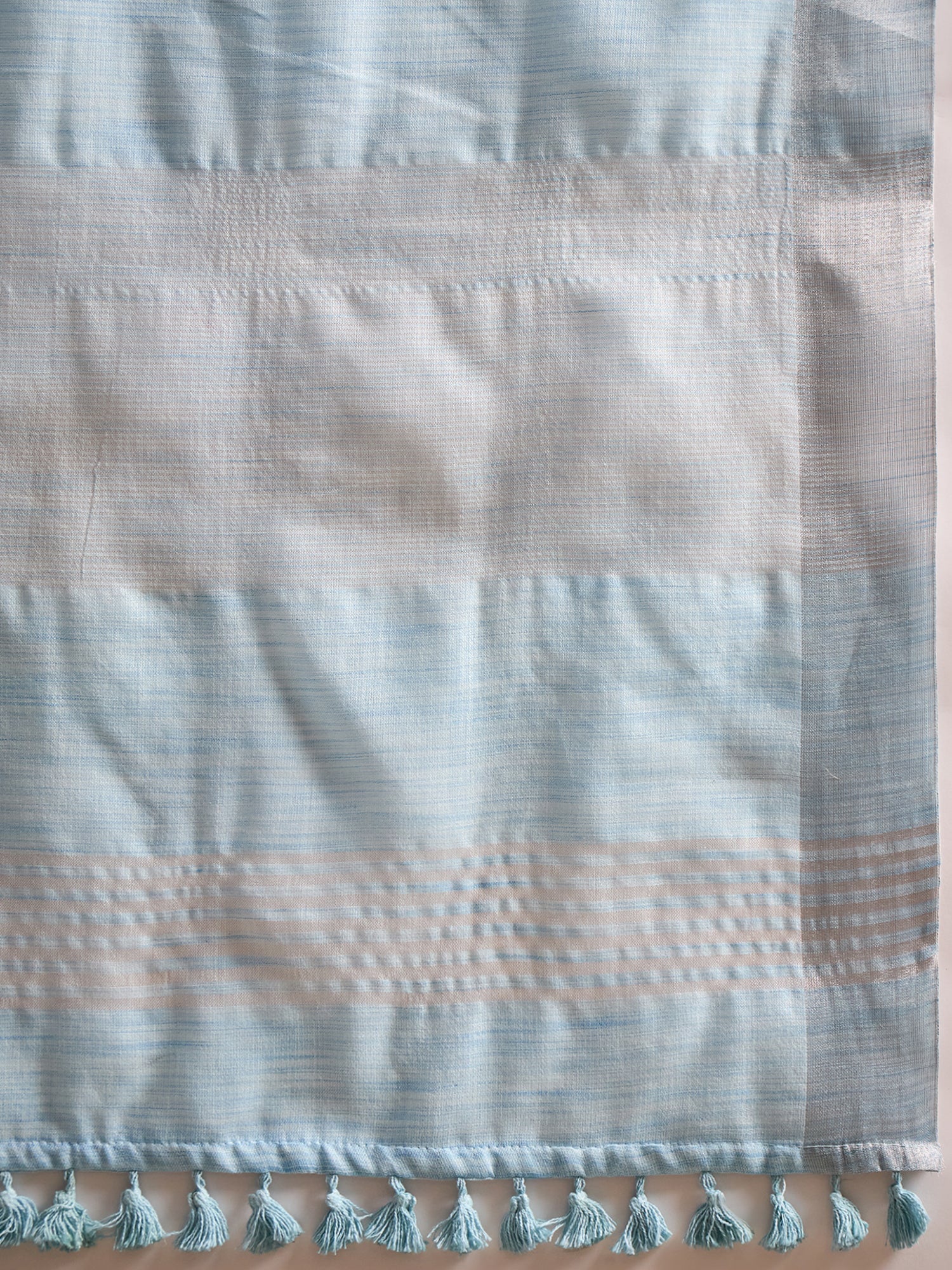 ZARI MAHAL-Sky Blue Handwoven Linen Saree with Elegant Woven Border & Tassel Pallu