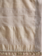 ZARI MAHAL-Ivory Grace Handwoven Linen Saree with Olive Ethnic Motifs