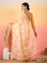 HARMONY-Peach Floral Organza Saree with Elegant Printed Border and Designer Blouse