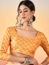 HARMONY-Peach Floral Organza Saree with Elegant Printed Border and Designer Blouse