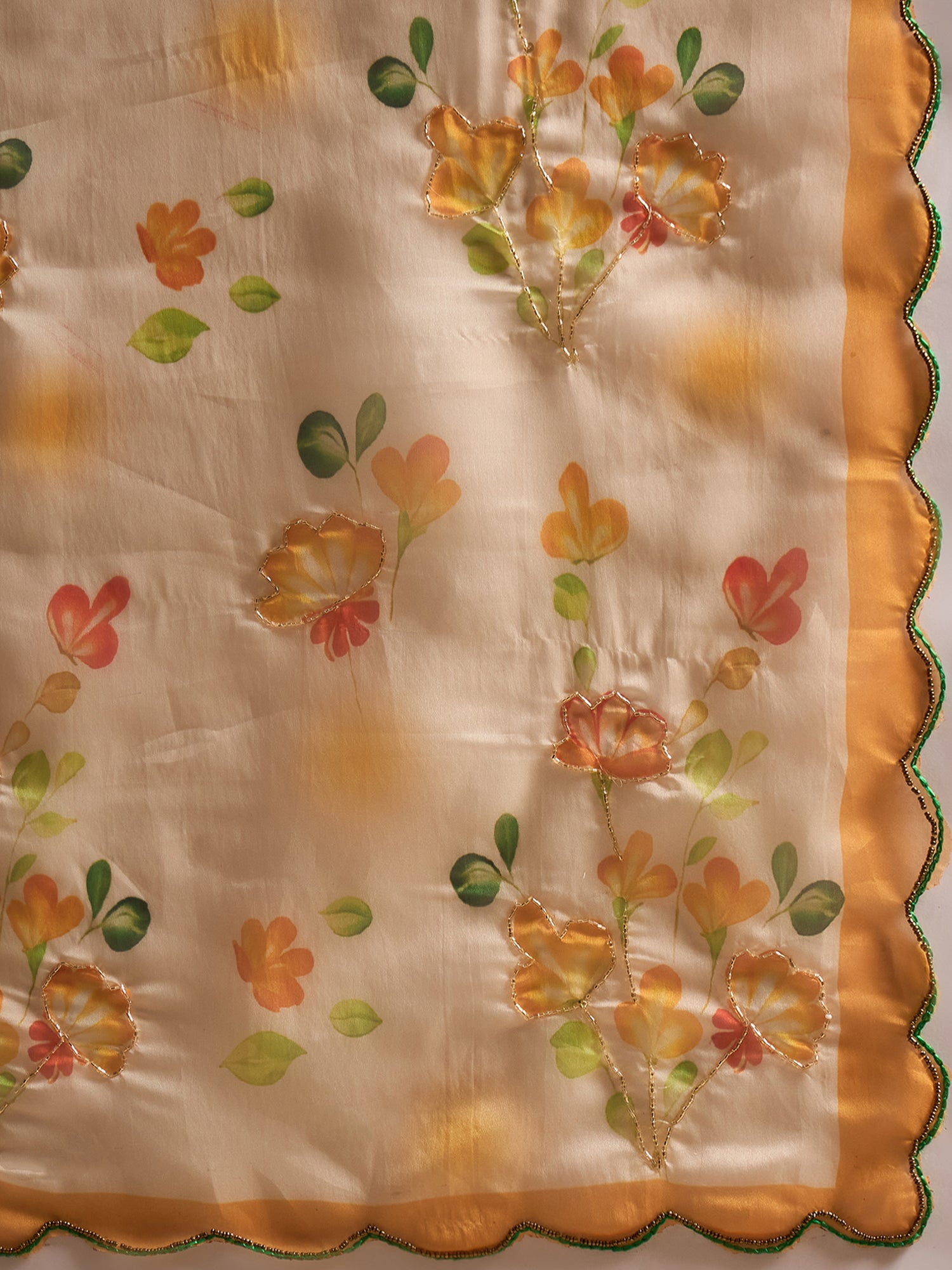 HARMONY-Peach Floral Organza Saree with Elegant Printed Border and Designer Blouse