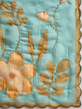HARMONY-Aqua Blue Organza Saree with Golden Floral Print and Designer Blouse