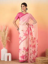 HARMONY-Blush Pink Organza Saree with Floral Print and Designer Pink Blouse