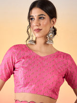 HARMONY-Blush Pink Organza Saree with Floral Print and Designer Pink Blouse