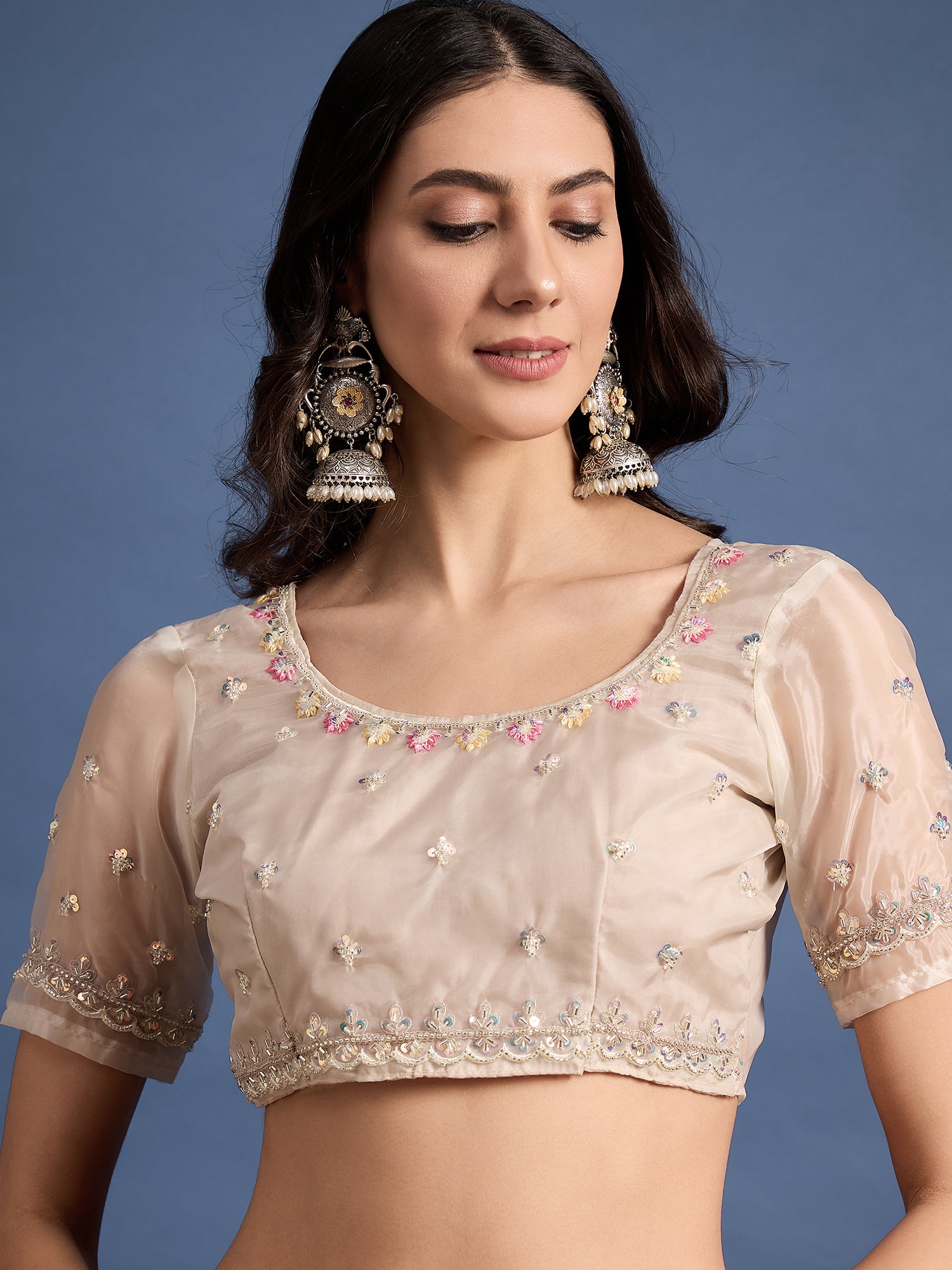 Parampara Crystal Saree with Bead Embroidery – Elegant All-Over Handcrafted Beadwork, Perfect for Weddings, Festivals, and Celebrations