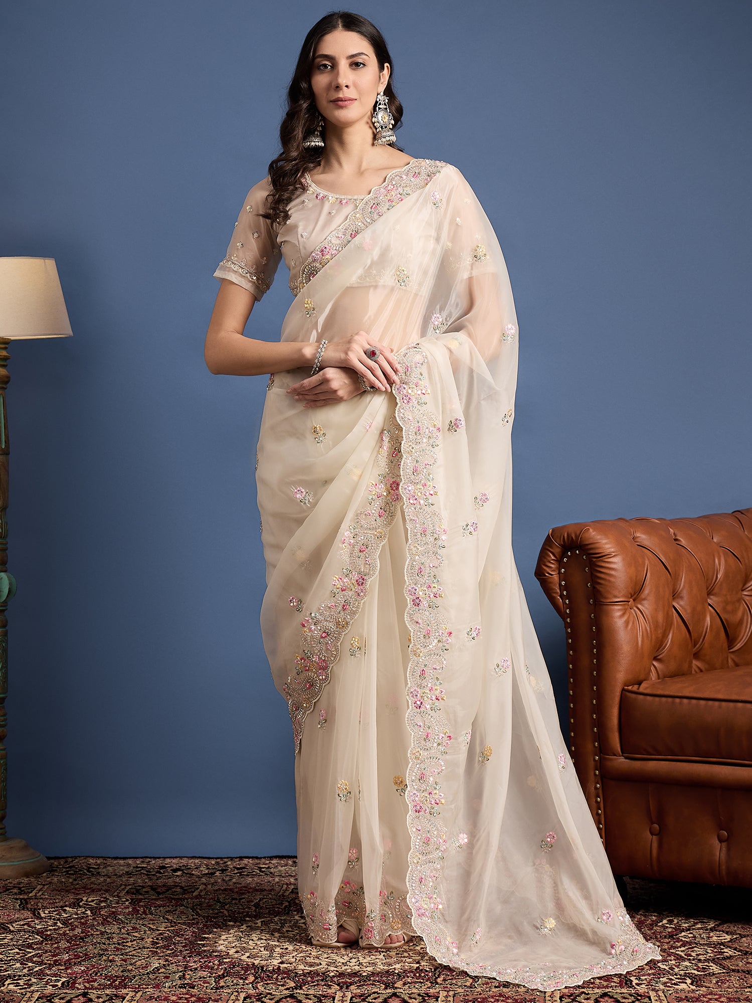 Parampara Crystal Saree with Bead Embroidery – Elegant All-Over Handcrafted Beadwork, Perfect for Weddings, Festivals, and Celebrations