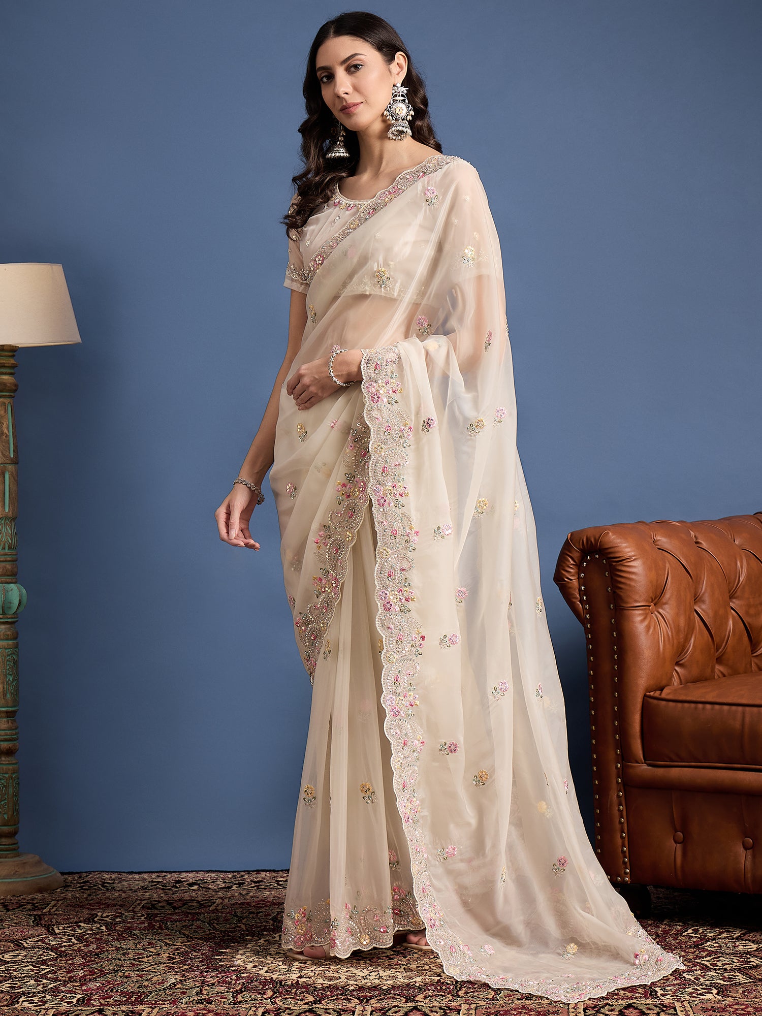 Parampara Crystal Saree with Bead Embroidery – Elegant All-Over Handcrafted Beadwork, Perfect for Weddings, Festivals, and Celebrations