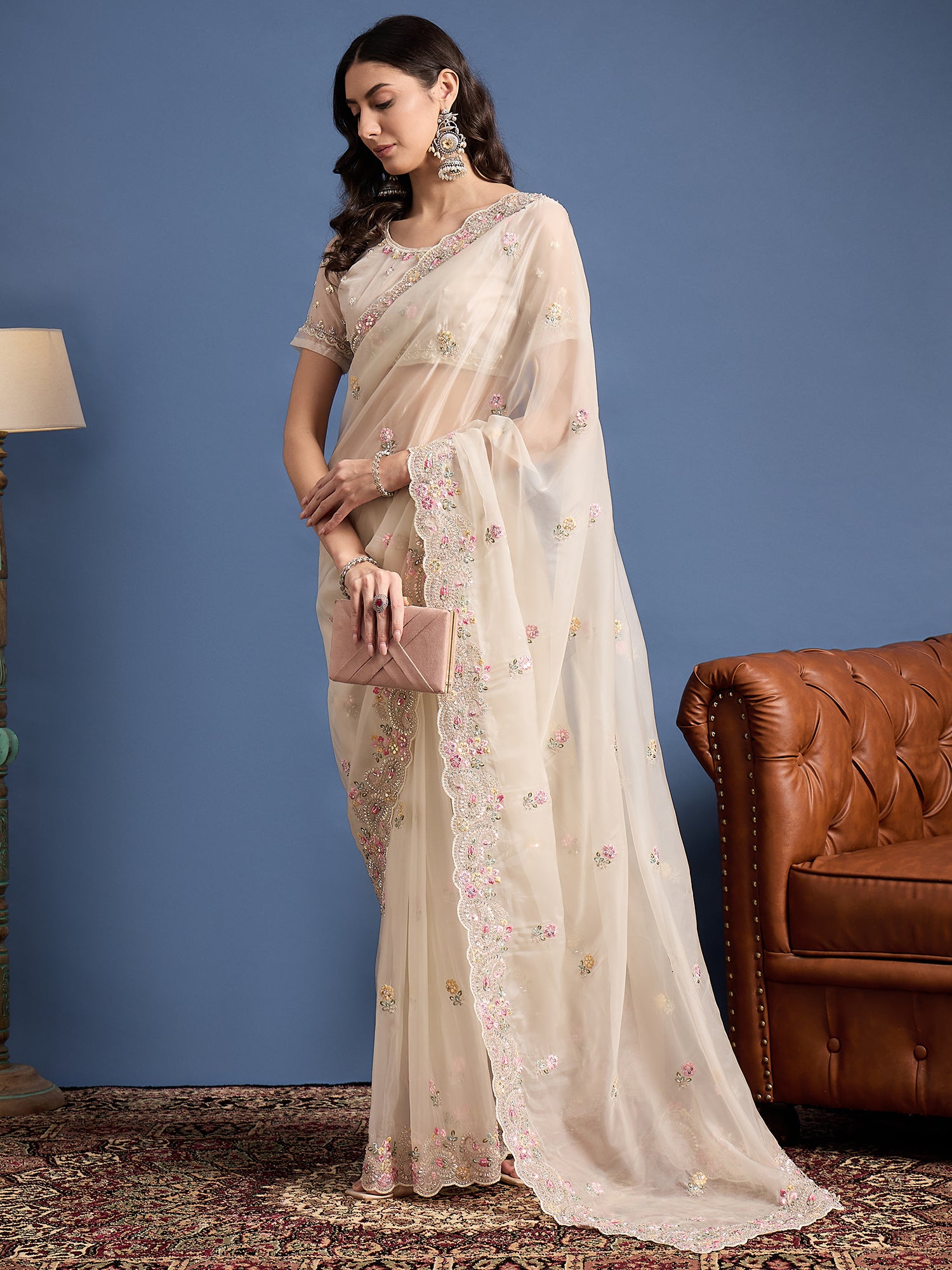Parampara Crystal Saree with Bead Embroidery – Elegant All-Over Handcrafted Beadwork, Perfect for Weddings, Festivals, and Celebrations