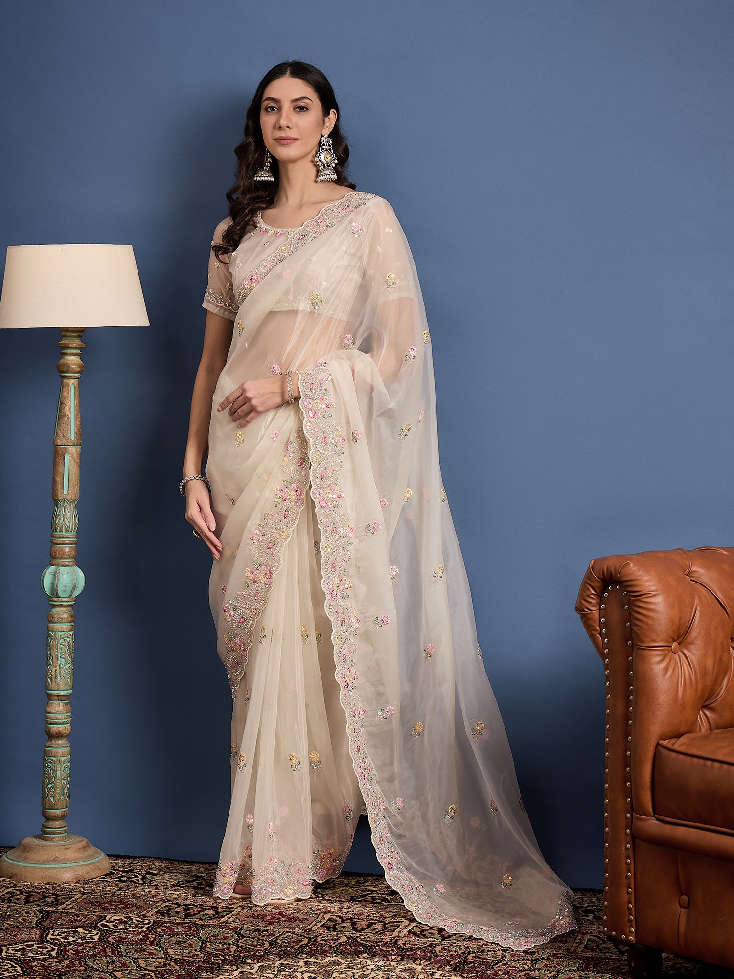 Parampara Crystal Saree with Bead Embroidery – Elegant All-Over Handcrafted Beadwork, Perfect for Weddings, Festivals, and Celebrations