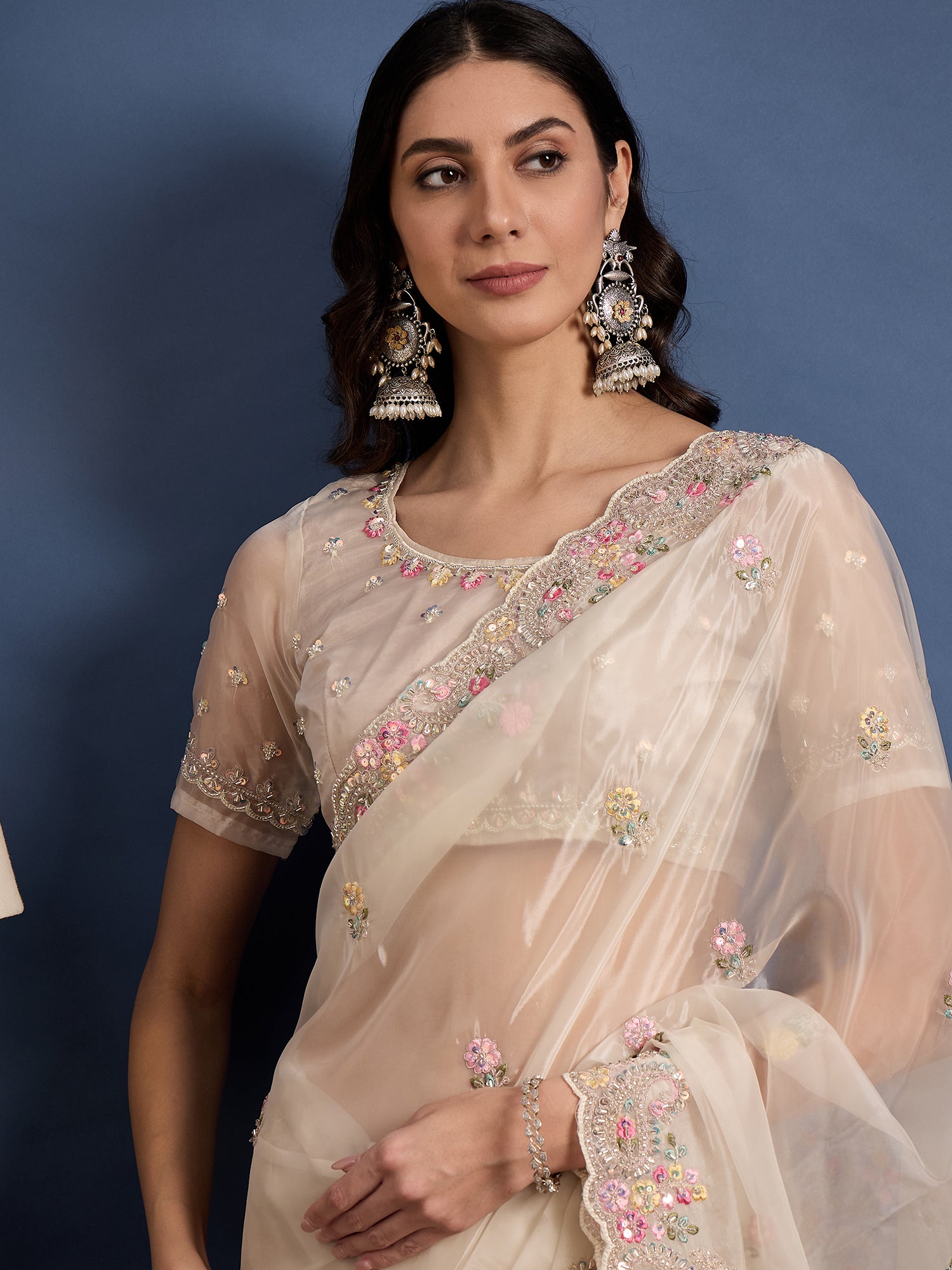 Parampara Crystal Saree with Bead Embroidery – Elegant All-Over Handcrafted Beadwork, Perfect for Weddings, Festivals, and Celebrations