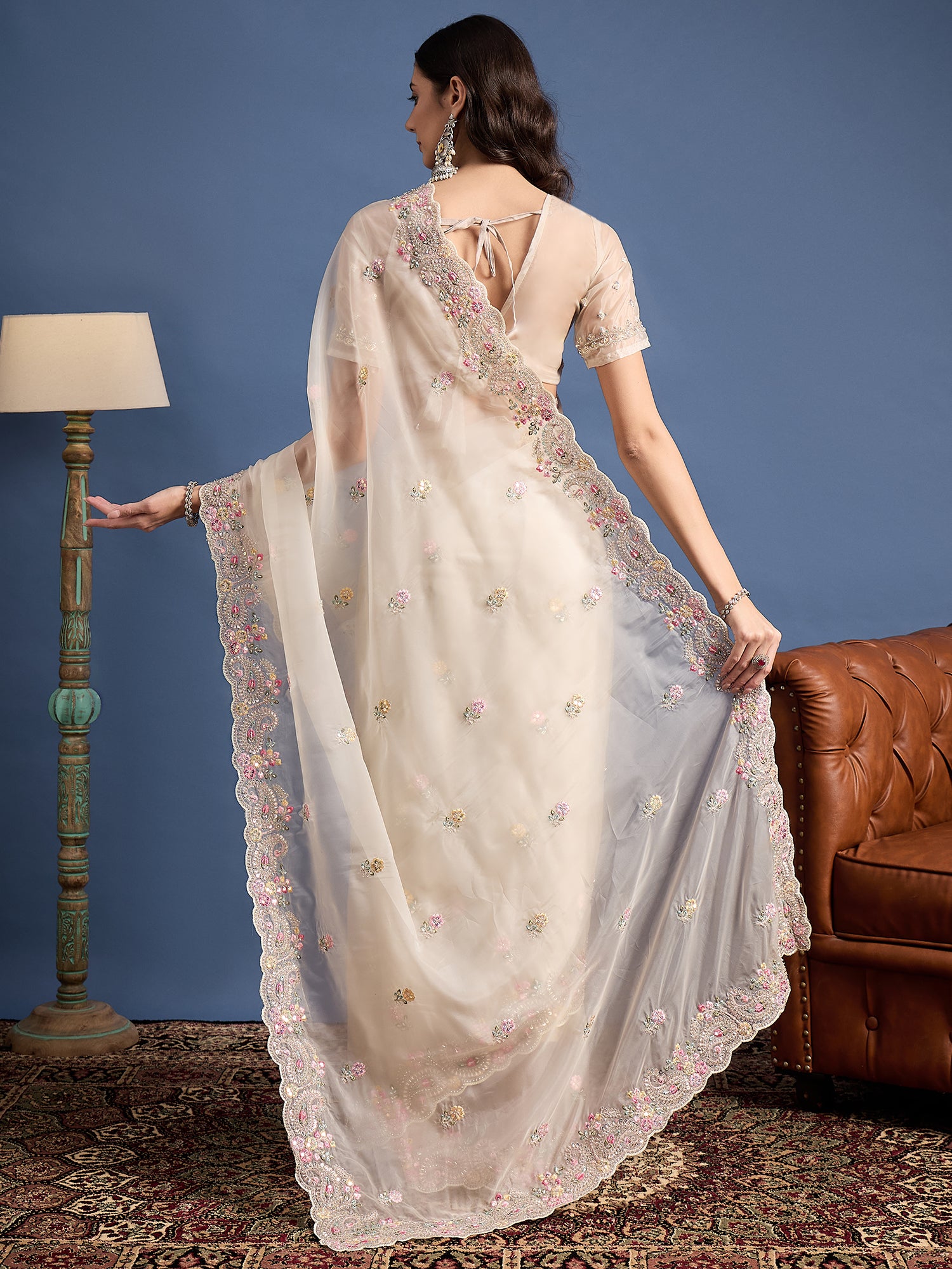 Parampara Crystal Saree with Bead Embroidery – Elegant All-Over Handcrafted Beadwork, Perfect for Weddings, Festivals, and Celebrations
