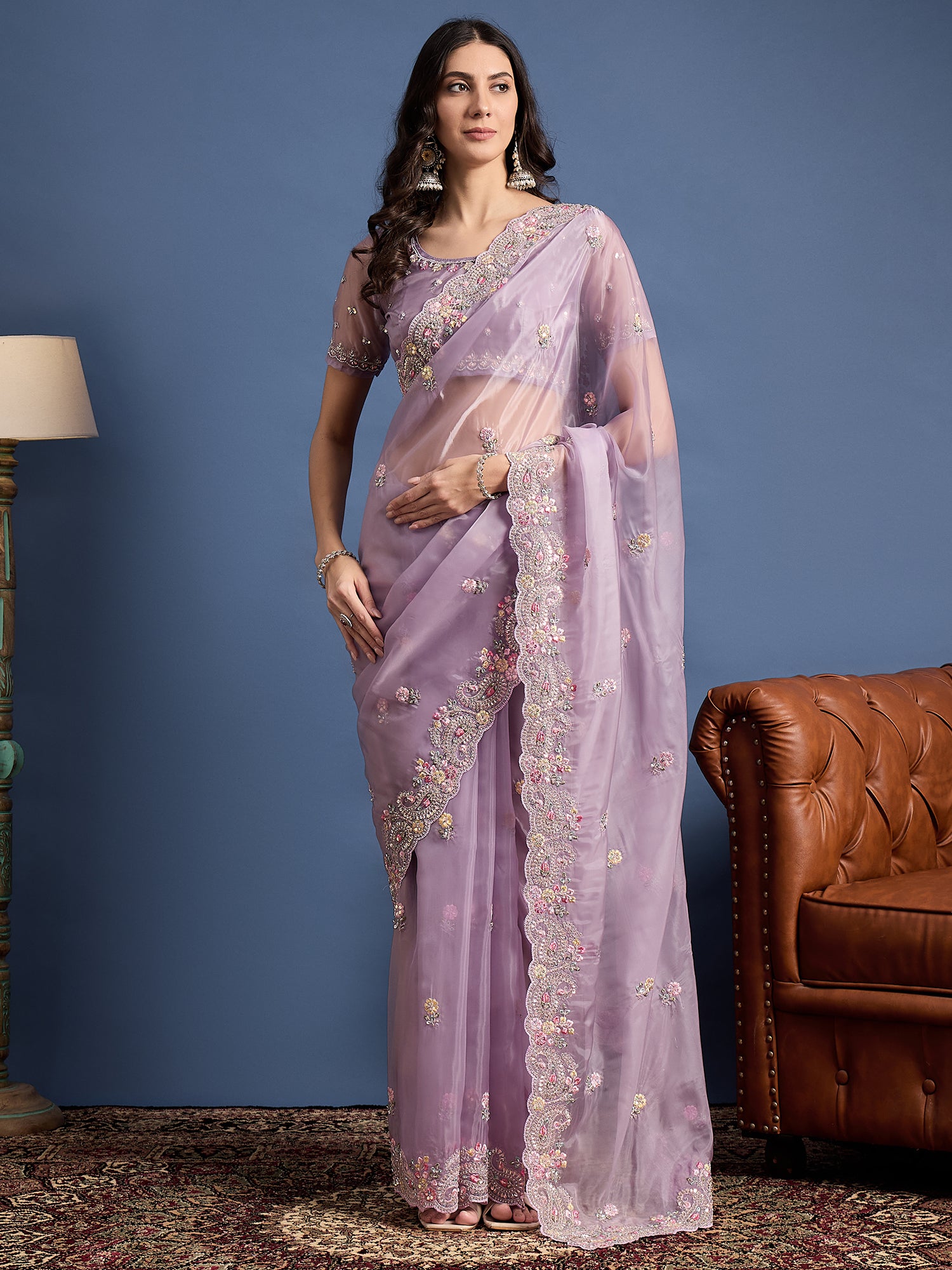 Parampara Crystal Saree with Beadwork – Luxurious Embroidery All Over, Ideal for Weddings and Special Occasions