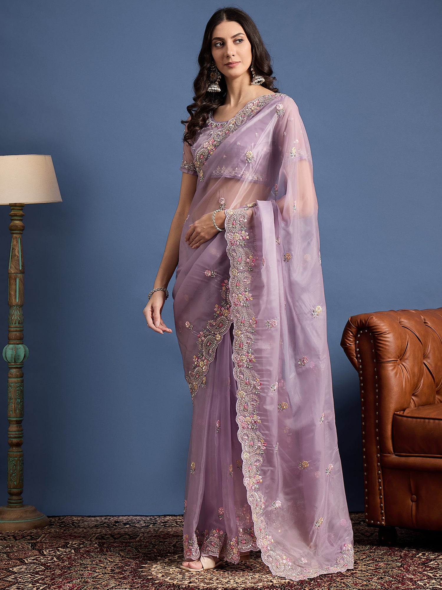 Parampara Crystal Saree with Beadwork – Luxurious Embroidery All Over, Ideal for Weddings and Special Occasions