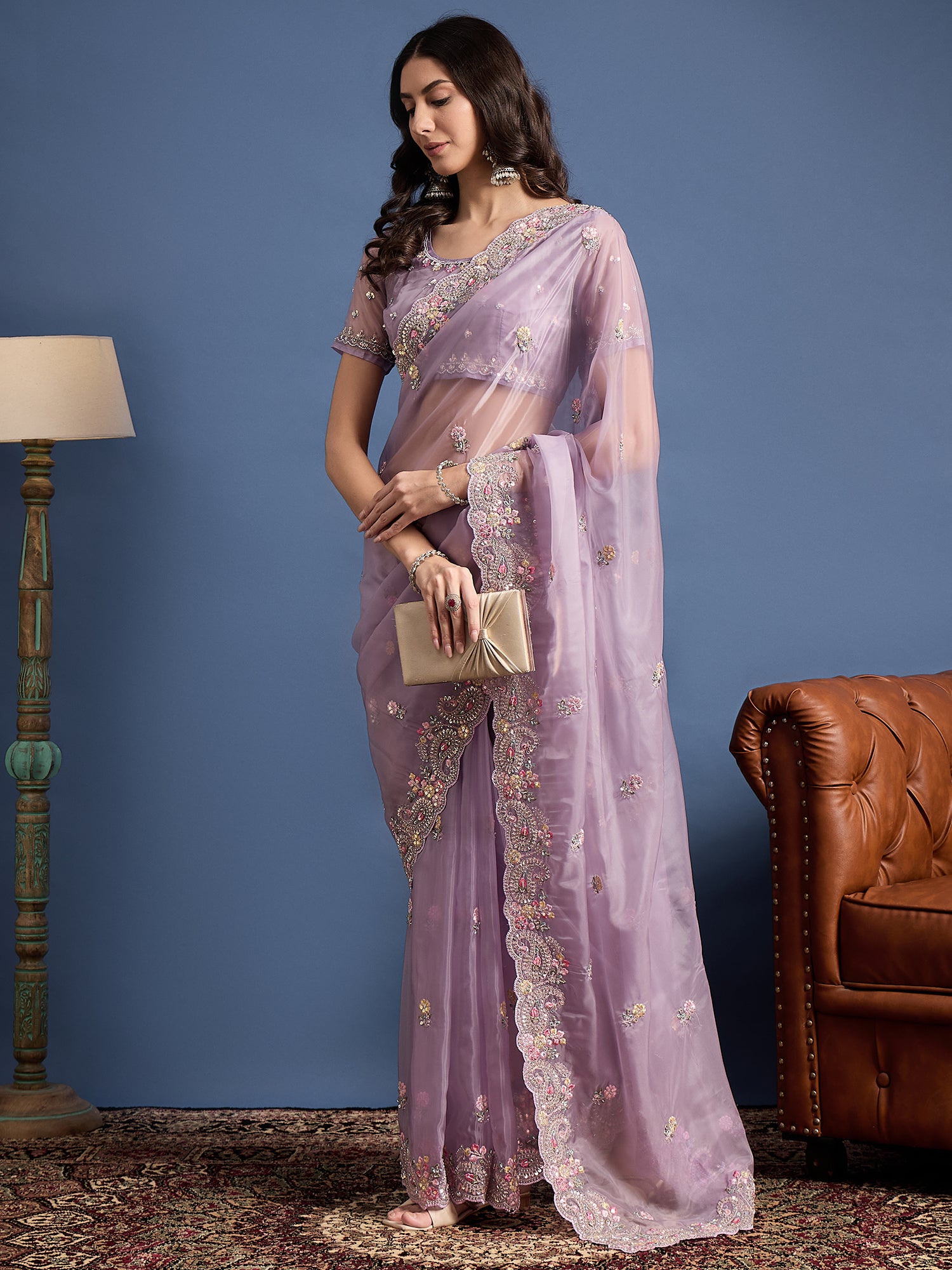 Parampara Crystal Saree with Beadwork – Luxurious Embroidery All Over, Ideal for Weddings and Special Occasions