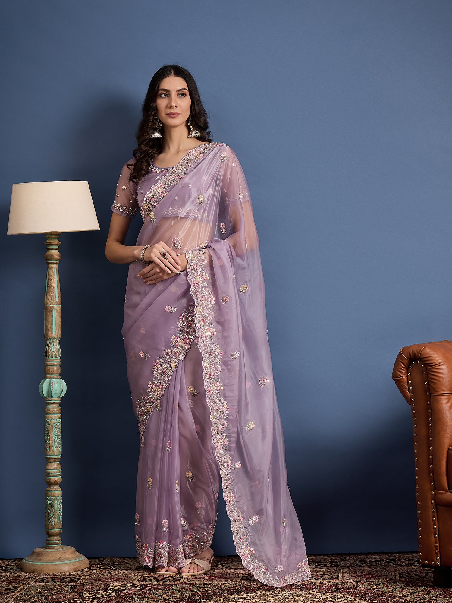 Parampara Crystal Saree with Beadwork – Luxurious Embroidery All Over, Ideal for Weddings and Special Occasions