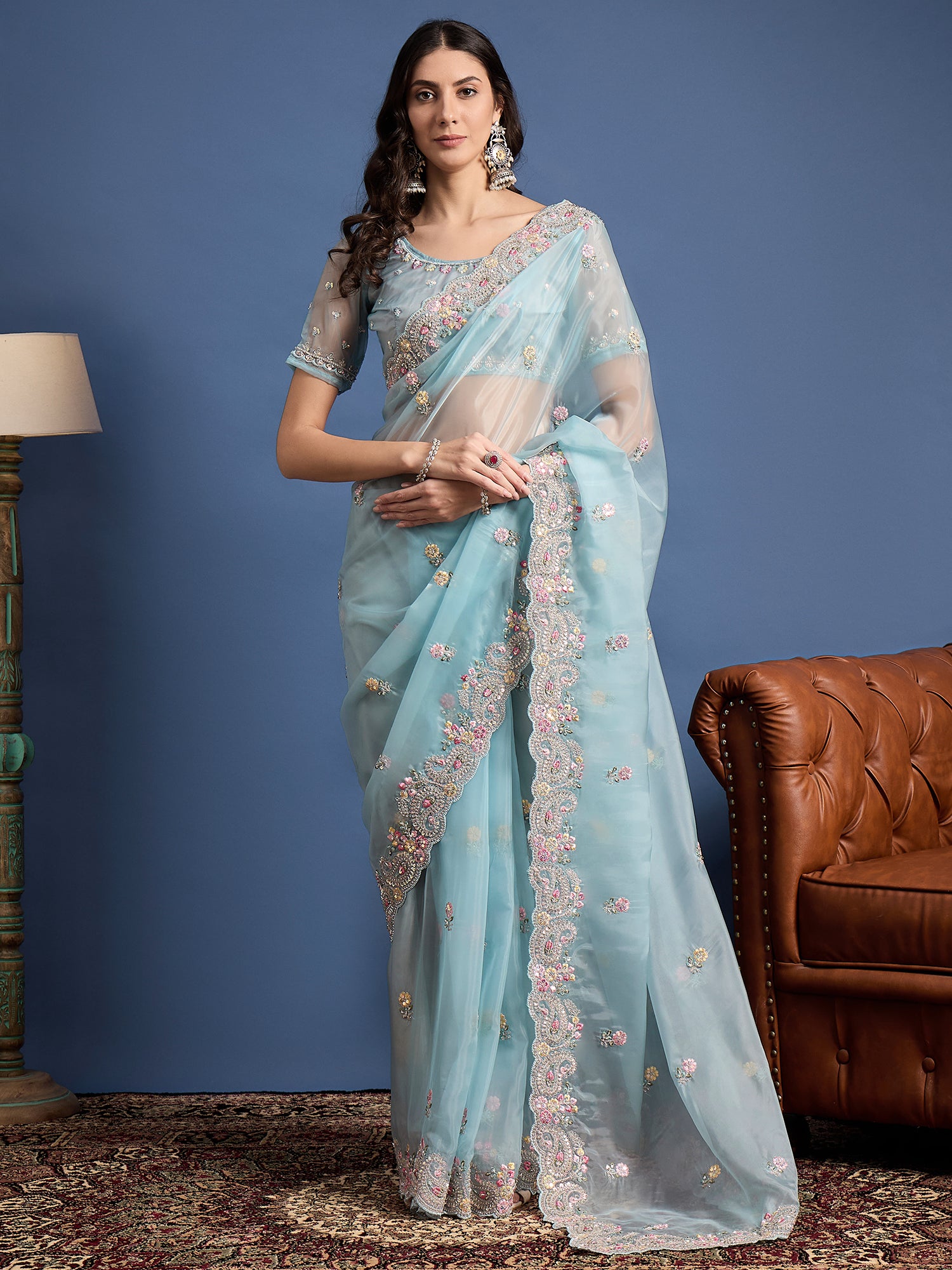 Parampara Crystal Saree – Elegant Embroidery Beads Work All Over | Perfect for Weddings, Parties, and Special Occasions