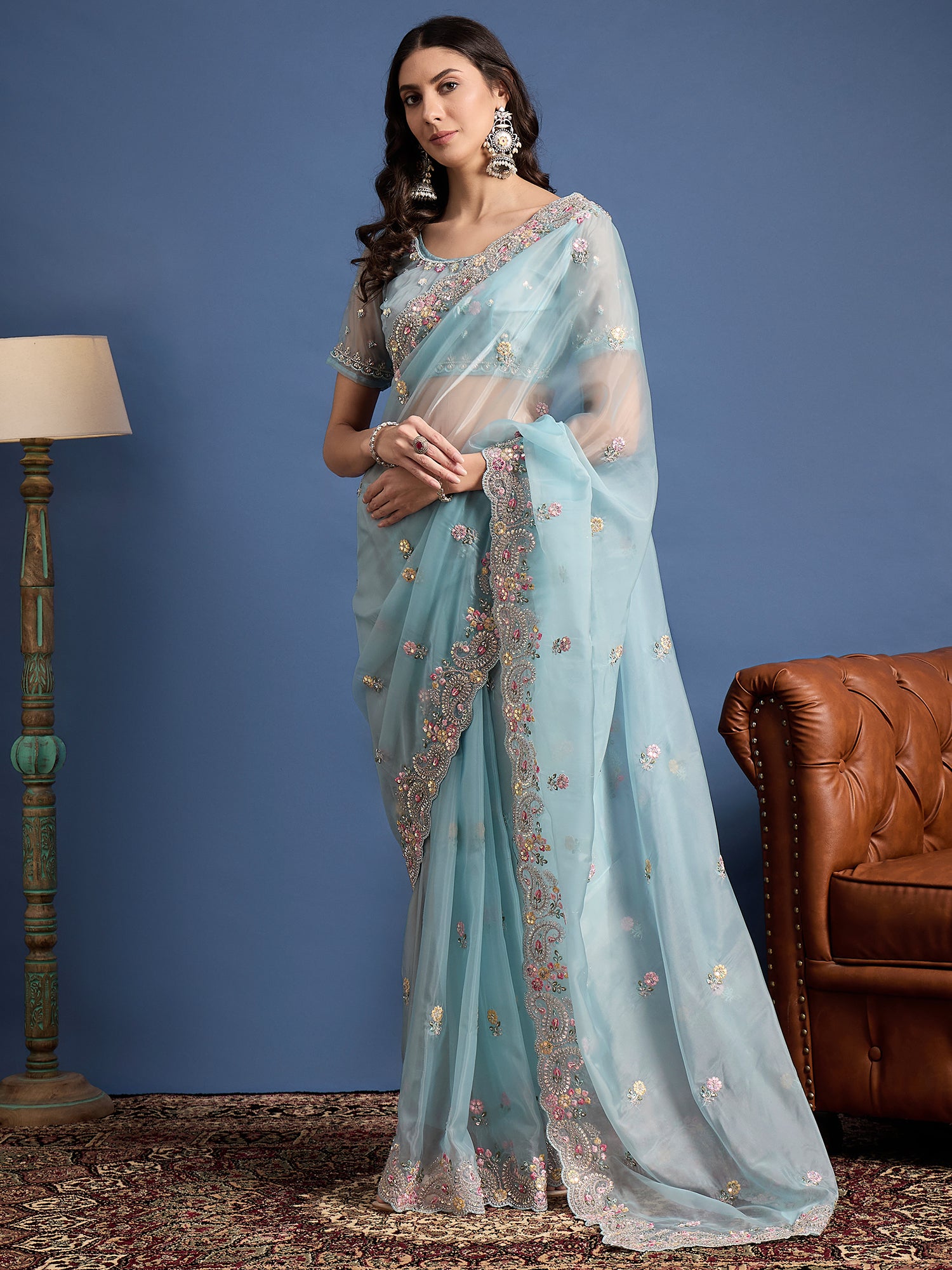 Parampara Crystal Saree – Elegant Embroidery Beads Work All Over | Perfect for Weddings, Parties, and Special Occasions