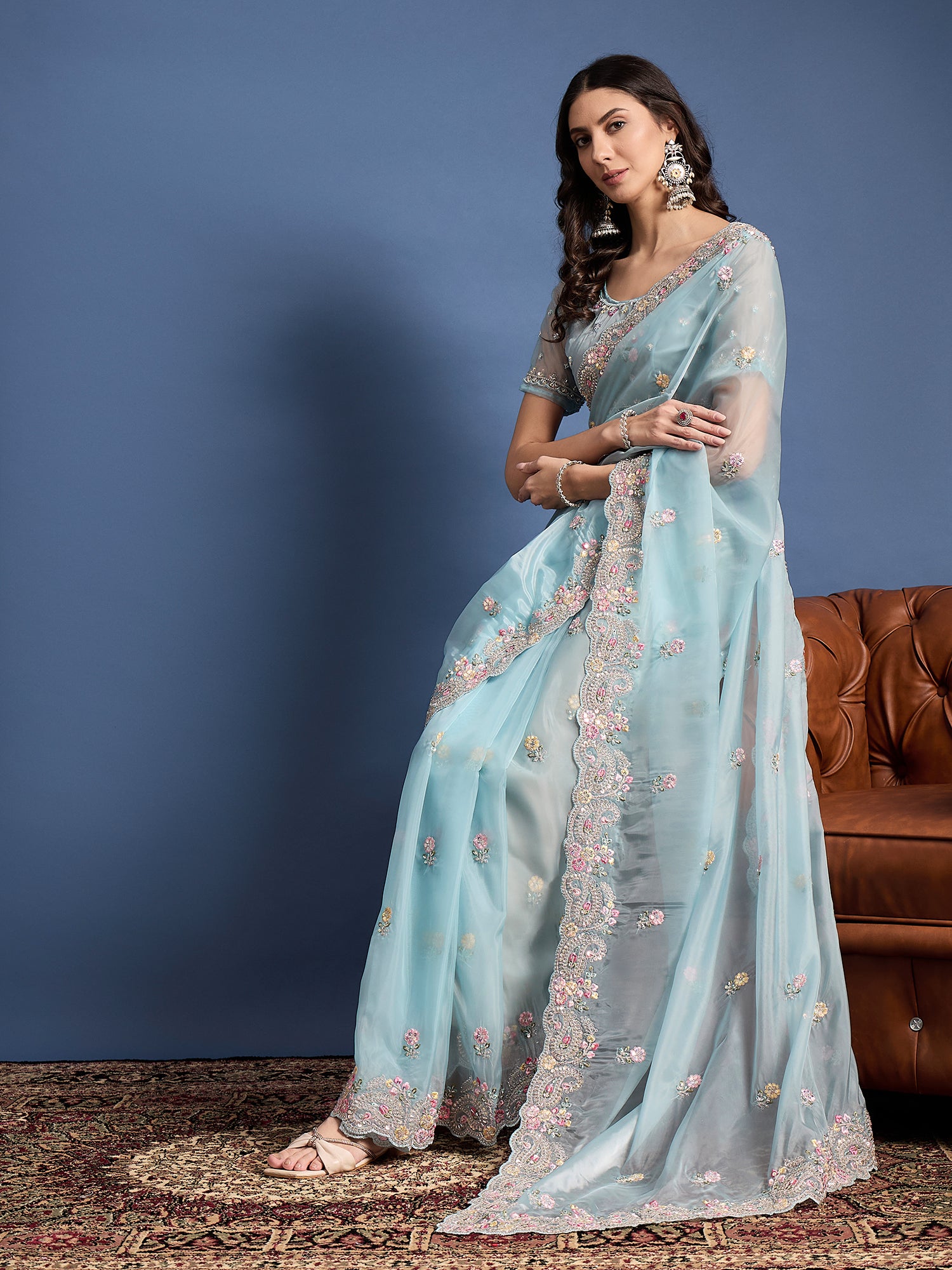 Parampara Crystal Saree – Elegant Embroidery Beads Work All Over | Perfect for Weddings, Parties, and Special Occasions